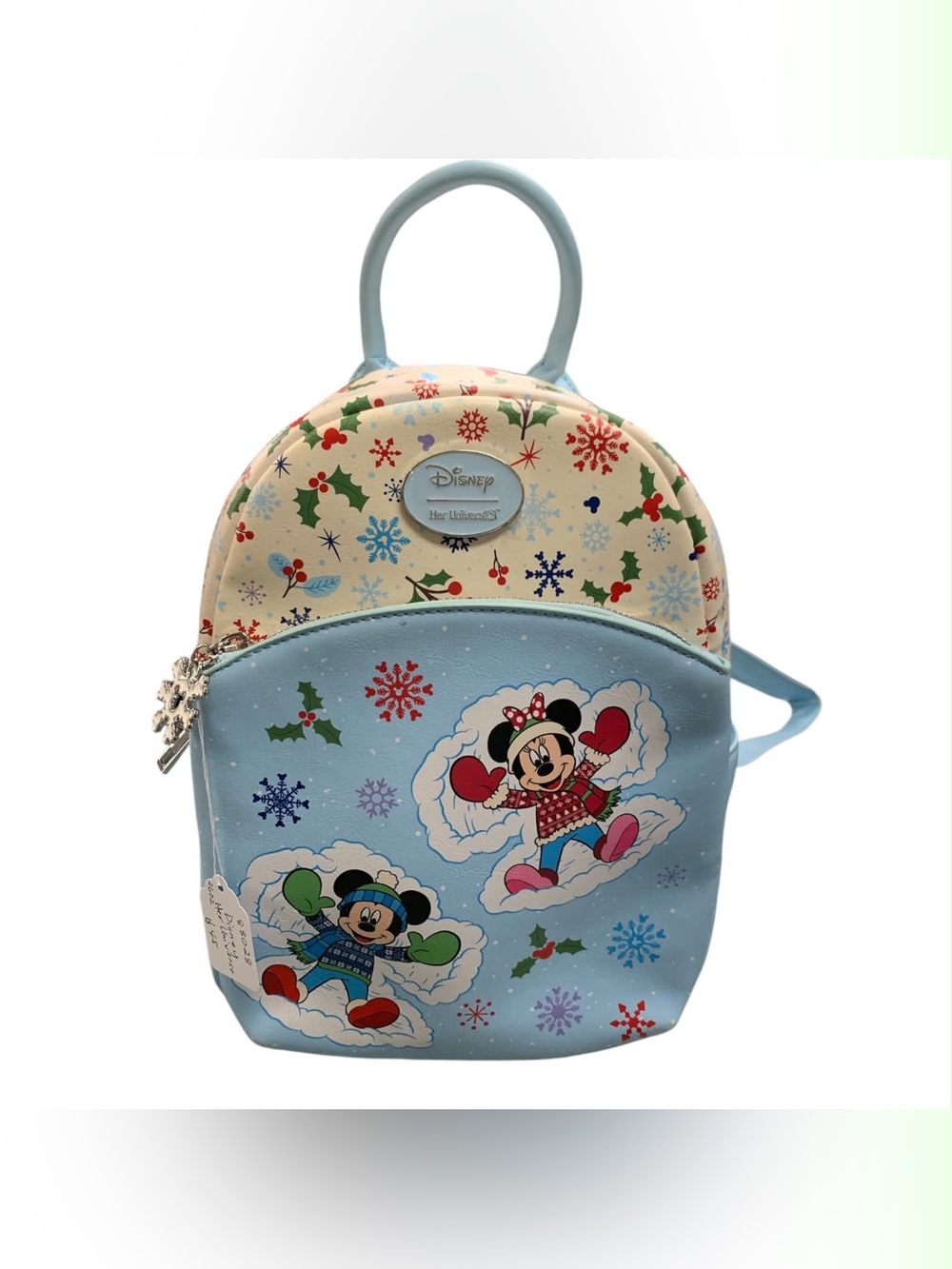 Disney Kids Light Blue & Cream Minnie & Mickey Snowflake Mini Backpack